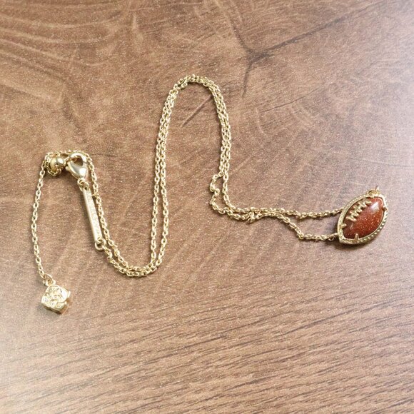 New Kendra Scott Football Orange Goldstone Gold Short Necklace - Picture 2 of 3